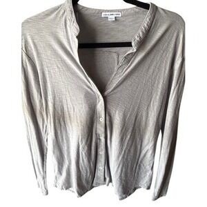 Standard James Perse‎ Gray Slub Cotton Modal Button Down V-Neck Shirt  Size 2
